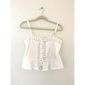O'Neill Sunbeam Top White Lace Button Front Camisole Peplum Tank Size M